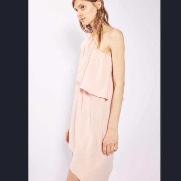 blush pink one shoulder dress